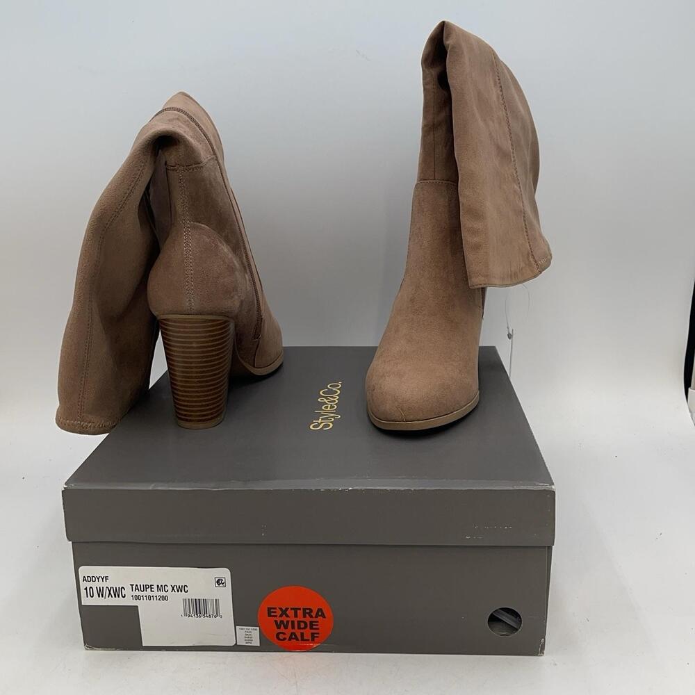 Style&co. Addyyf Boots Womens Taupe Faux Suede Extra Wide Calf New Size 10 W